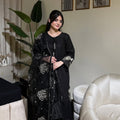 Black Orchard-Sequence Embroidered Lawn Unstitched 3pc with Sequence Embroidered Khadi Net Dupatta